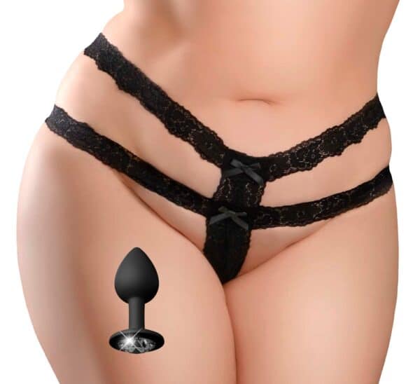 HOOKUP PANTIES String „Crotchless Secret Gem“ inkl. Analplug mit Schmuckstein