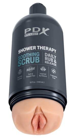 PDX Plus Masturbator „Shower Therapy Soothing Scrub“ inklusive abnehmbarem Saugfuß