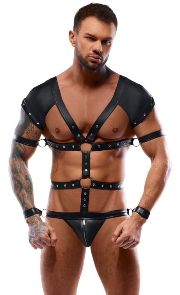 Svenjoyment Bondage Body in Harness-Optik mit 4 abnehmbaren Fesseln