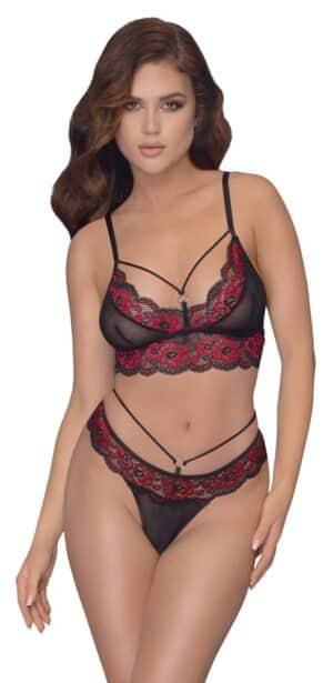 Cottelli LINGERIE BH plus String mit zweifarbigen Spitzeneinsätzen