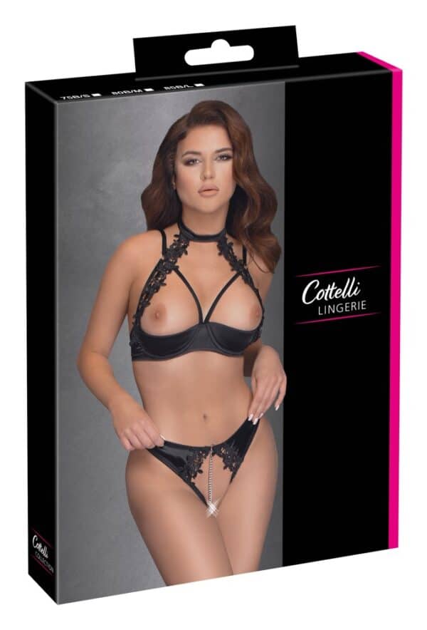 Cottelli LINGERIE Hebe-BH plus String ouvert mit floraler Stickerei-Verzierung