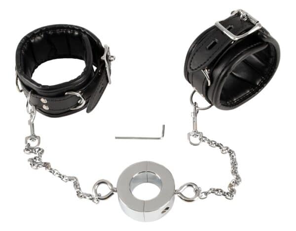 fetish collection Handfesseln „Hand Cuffs & Cock Ring" plus Penisring an Karabinerketten