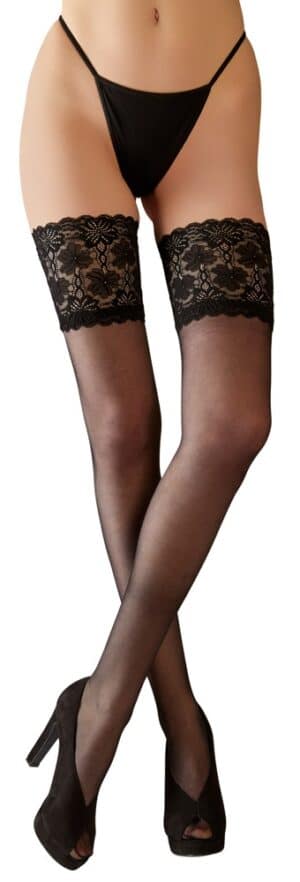 Cottelli LEGWEAR Halterlose Strümpfe mit breitem Spitzenabschluss