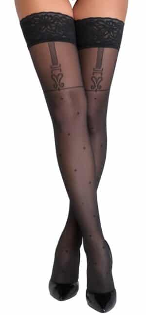 Cottelli LEGWEAR Halterlose Strümpfe im Straps-Look mit 8-cm-Spitzenabschluss