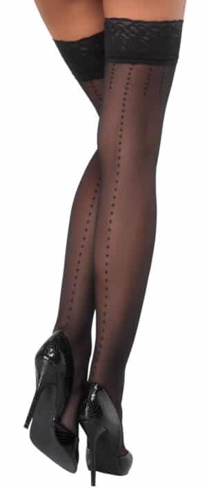 Cottelli LEGWEAR Halterlose Strümpfe mit Pünktchen-Naht und 9-cm-Spitzenabschluss