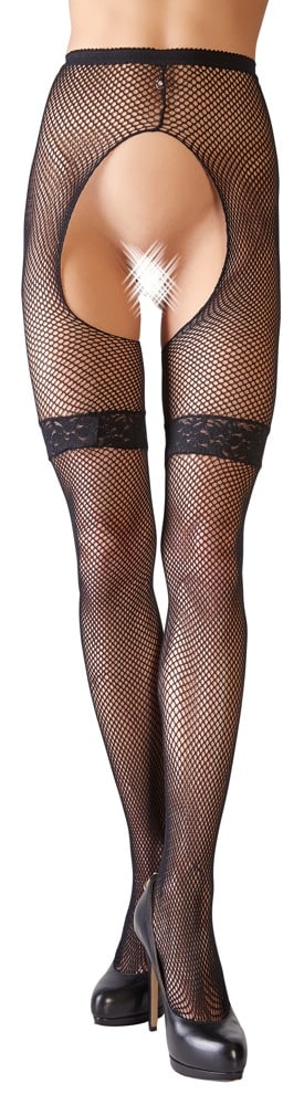 Cottelli LEGWEAR Straps-Strumpfhose aus grobem Netzmaterial