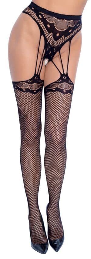 Cottelli LEGWEAR Strapsstring ouvert mit angewebten Strümpfen