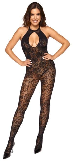 Fantasy by Cottelli Collection Catsuit ouvert aus weichem Netz mit eingewebter Blütenoptik