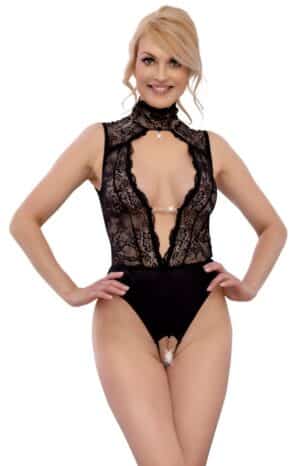 Abierta Fina Body ouvert aus feiner weicher Spitze und Stretchsatin