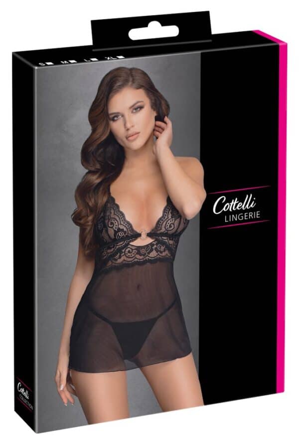 Cottelli LINGERIE Babydoll plus String aus Powernet und Spitze